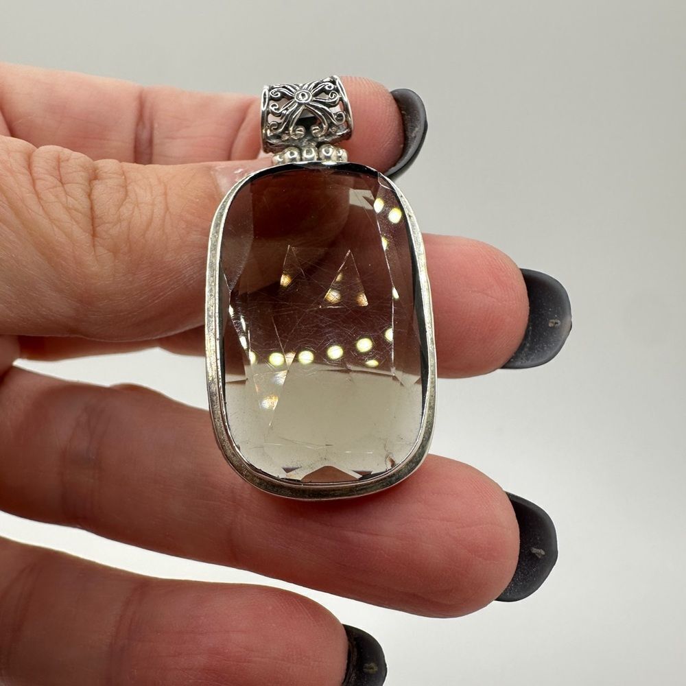 NWT faceted 29x18mm‎ Smoky Quartz pendant in solid Bali sterling silver! - Picture 11 of 14